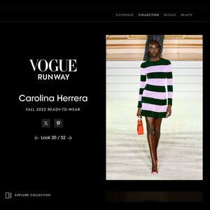 $2700 Carolina Herrera Striped Knit Runway Dress in Lilac and Forest Green.